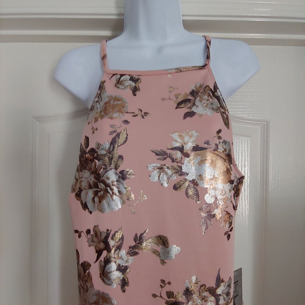 J. For Justify Pink Metallic Floral Sleeveless Summer Dress XL - Picture 3 of 13